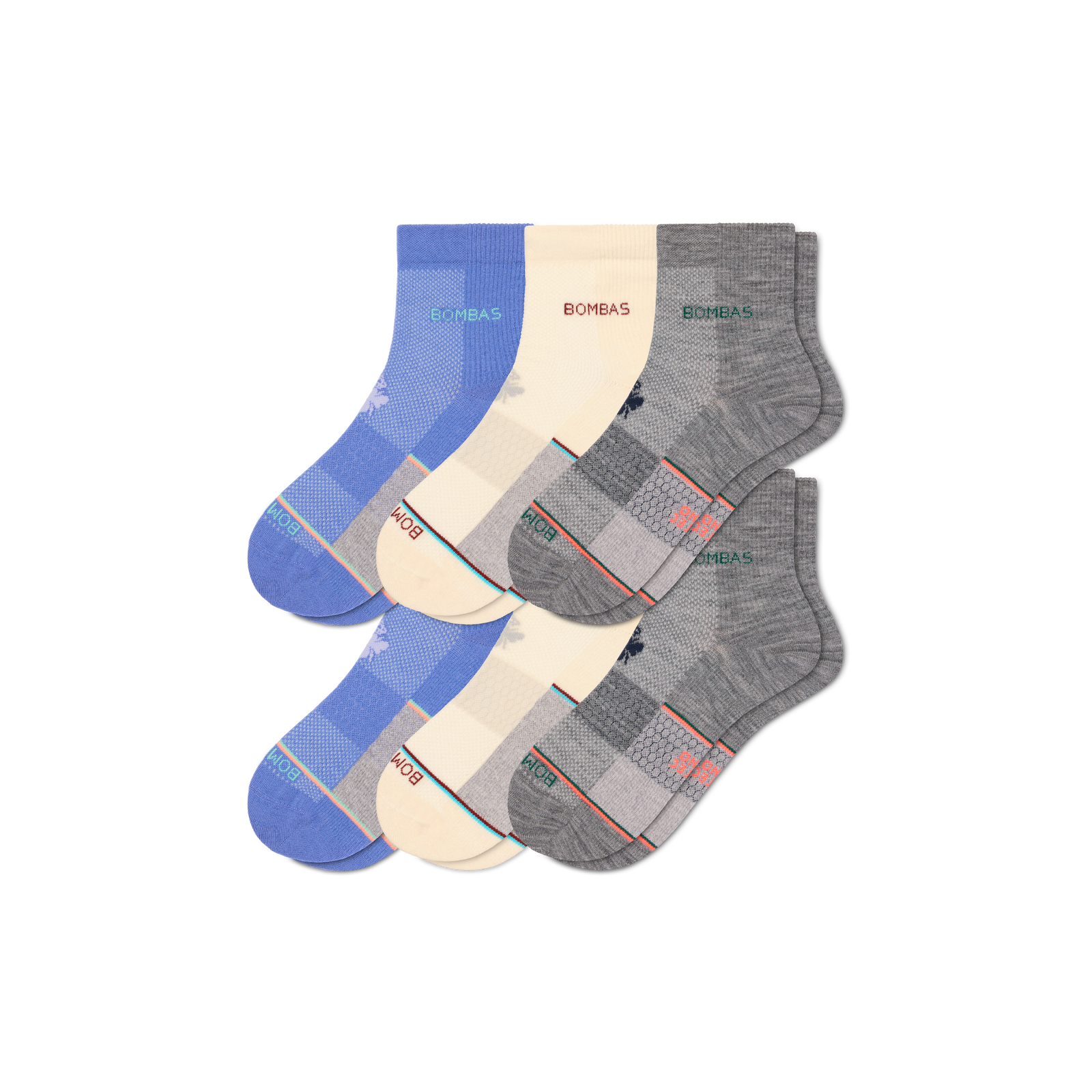 Women's UltraLite Sport Merino Wool Blend Quarter Sock 6-Pack - white hydrangea mix L