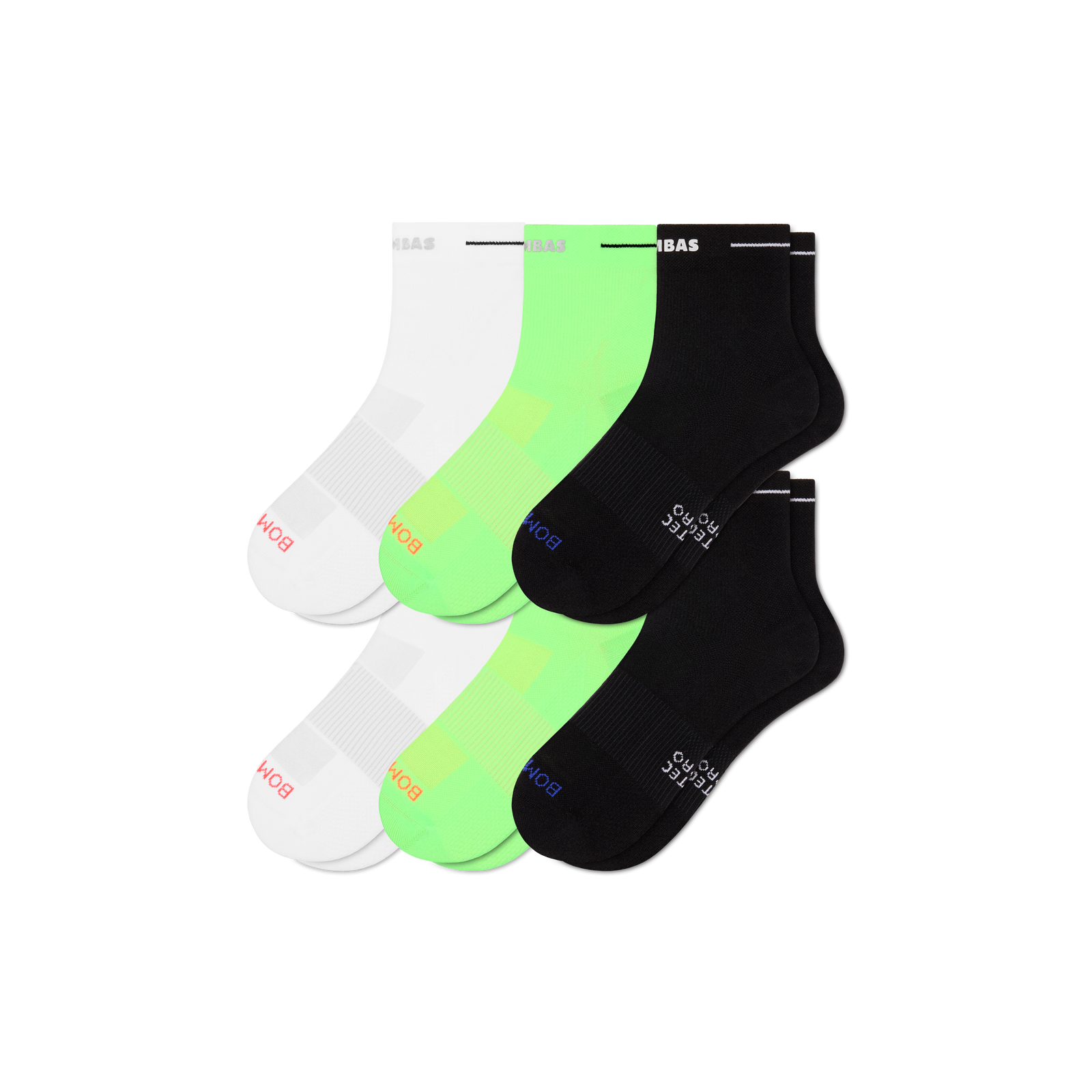 Men's RunPro Quarter Sock 6-Pack - white lime mix L