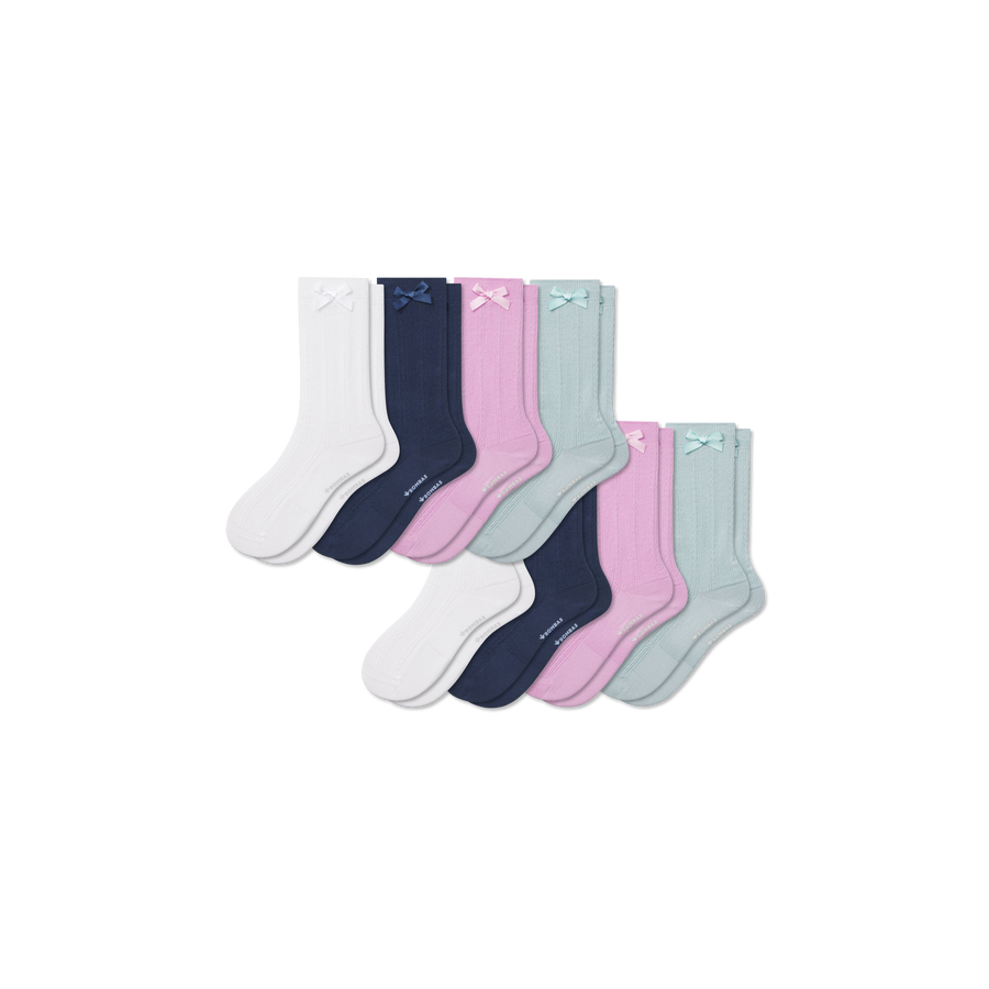 Youth Textured Bow Calf Sock 8-Pack - Comfort Ankle Pair